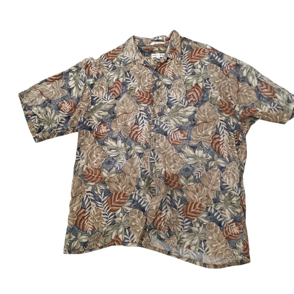 Pierre Cardin Mens Floral Button Up Shirt XL Rayon Short Sleeve